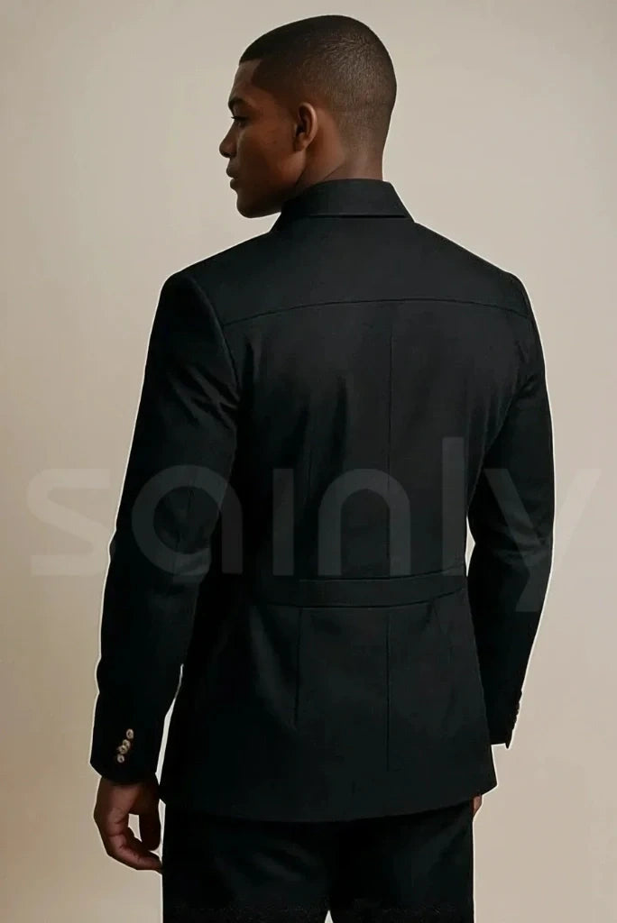 Classic men black safari outfit for wedding and formal events-back