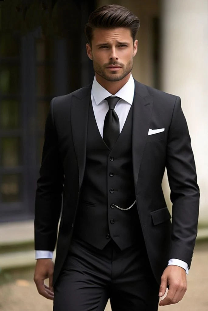 Men black suit wedding wear-front