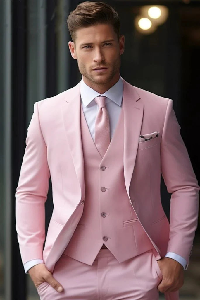 Men elegant formal pink suit-front