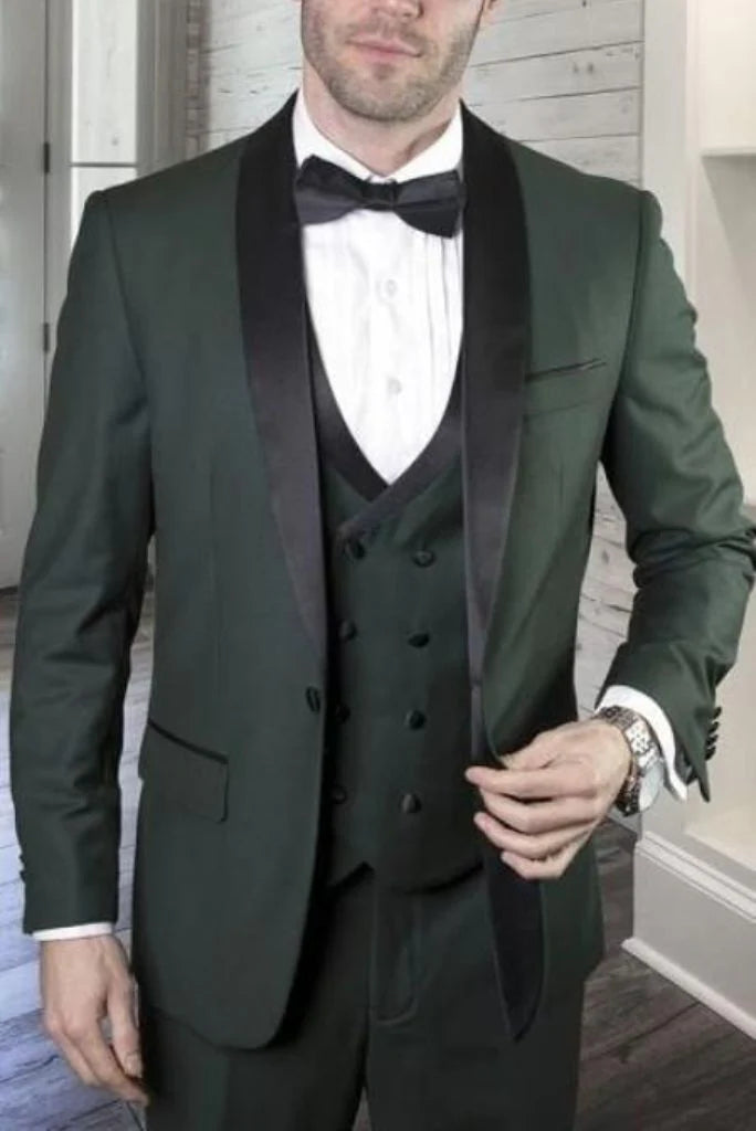 Men hunter green three piece suit-front
