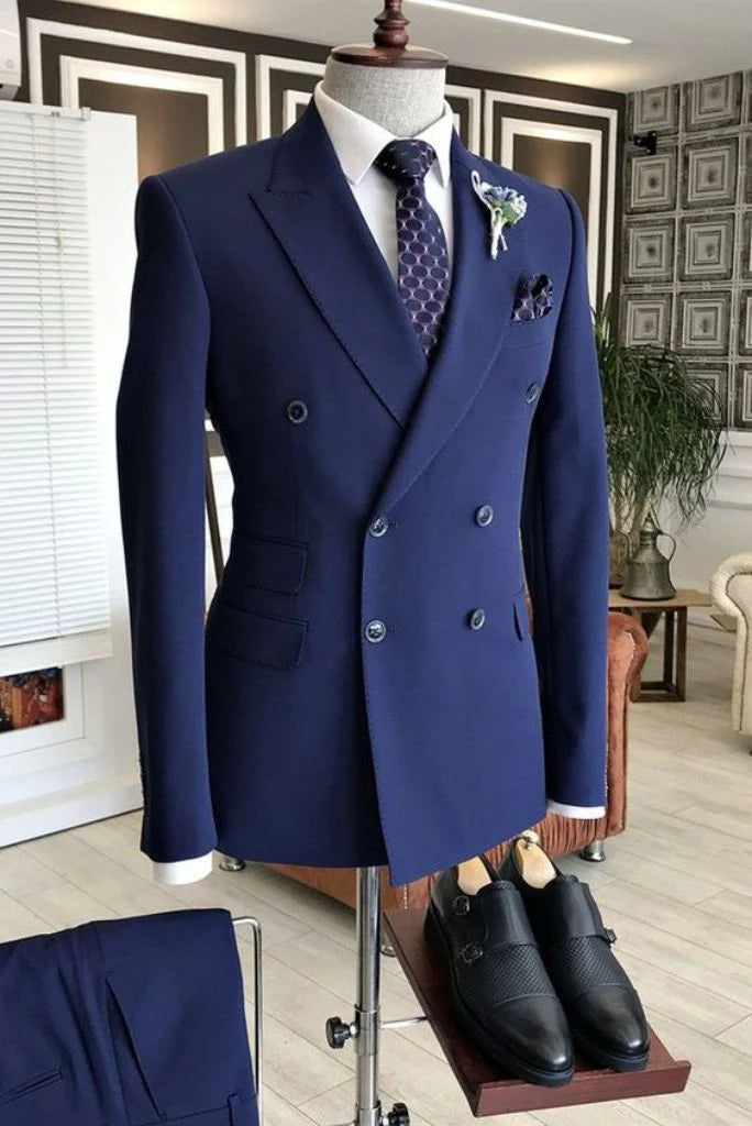 Men navy blue two piece suit-front