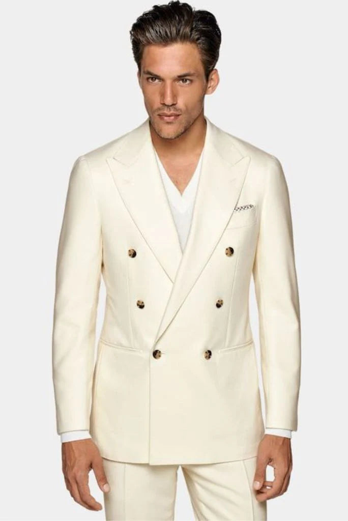 Men off white two piece tuxedo suit-front