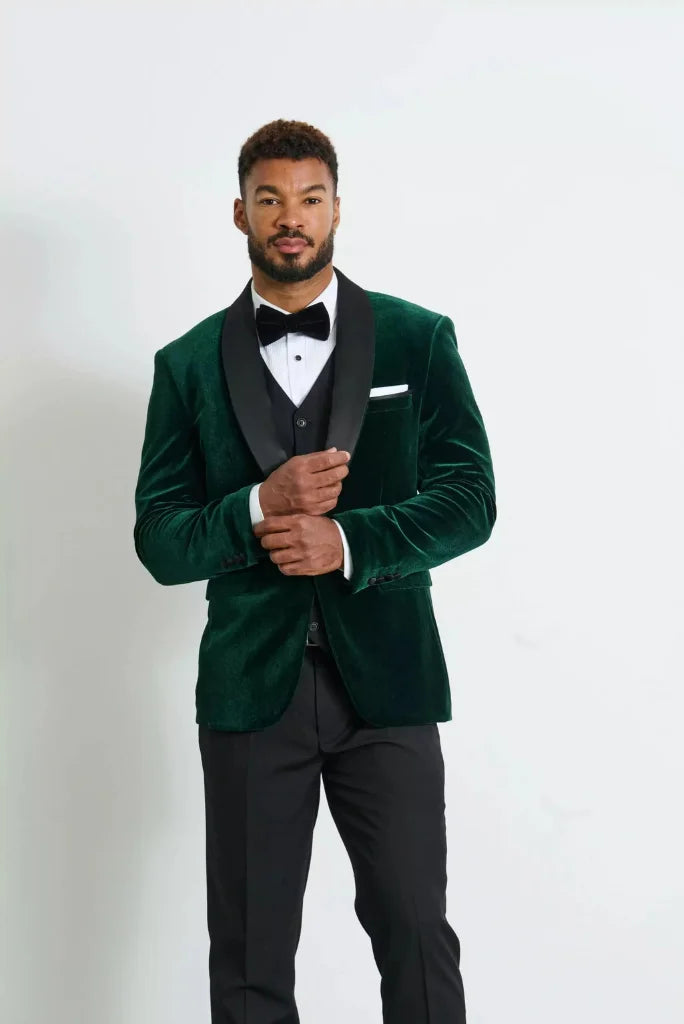 Black and green velvet suit for men