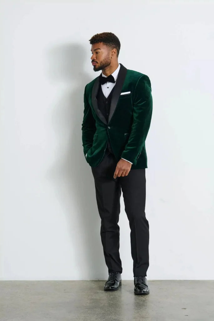 Green velvet three piece suit for special occasions