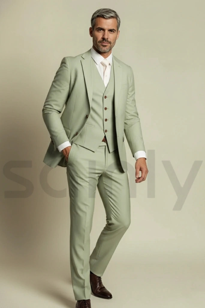 Sage green three piece suit for men-side