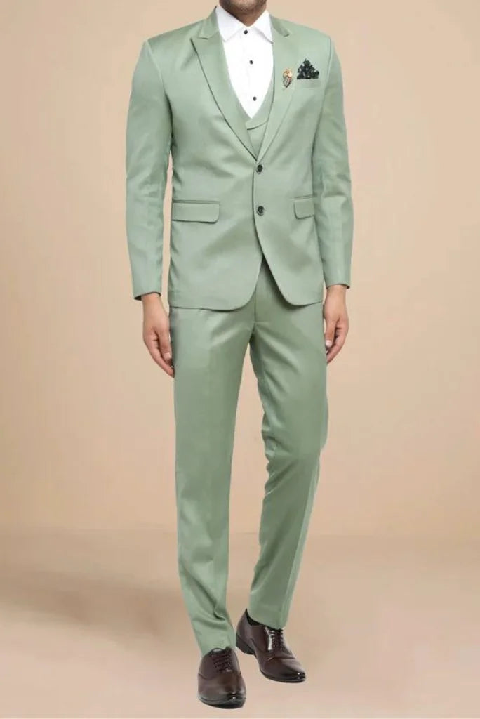 Men sage green three piece suit sainly-front
