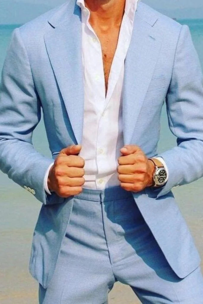 Men sky blue beach suit-front