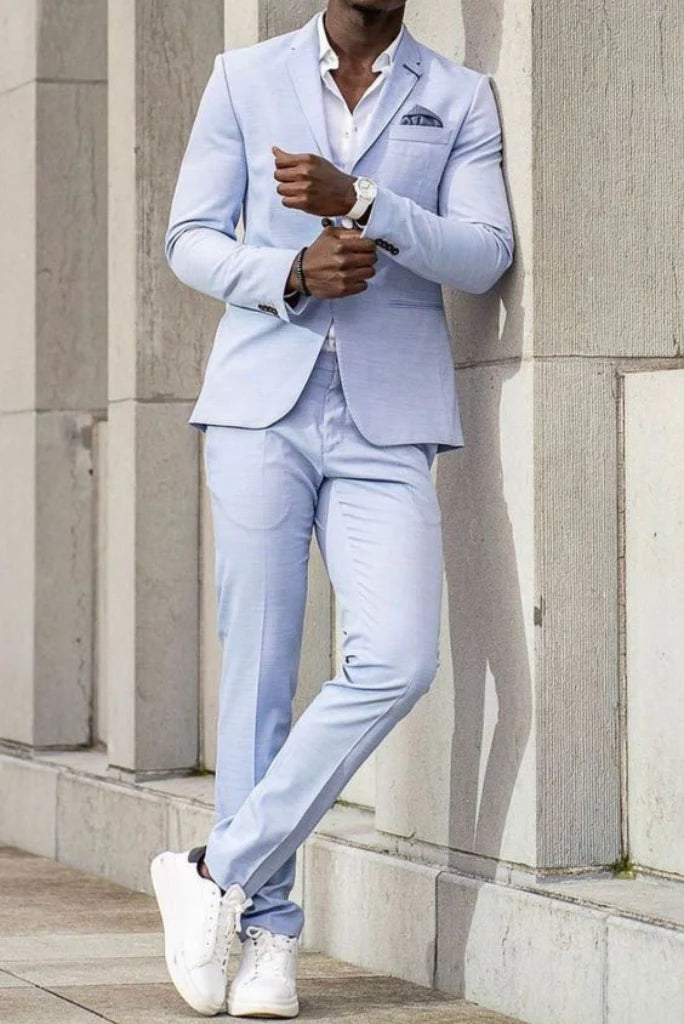 Men sky blue formal casual suit-front