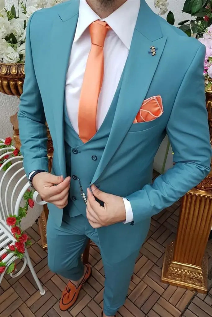 Men sky blue suit formal-front