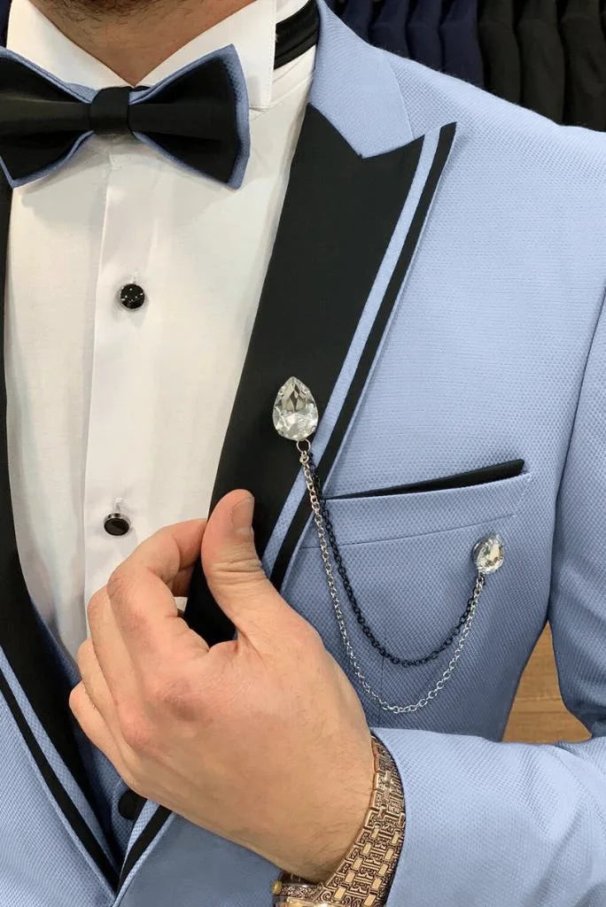 Designer sky blue three piece suit for men