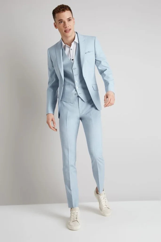 Sky blue three piece suit for men -front