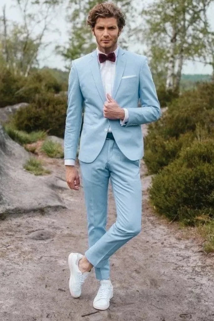 Men sky blue two piece suit for events-front