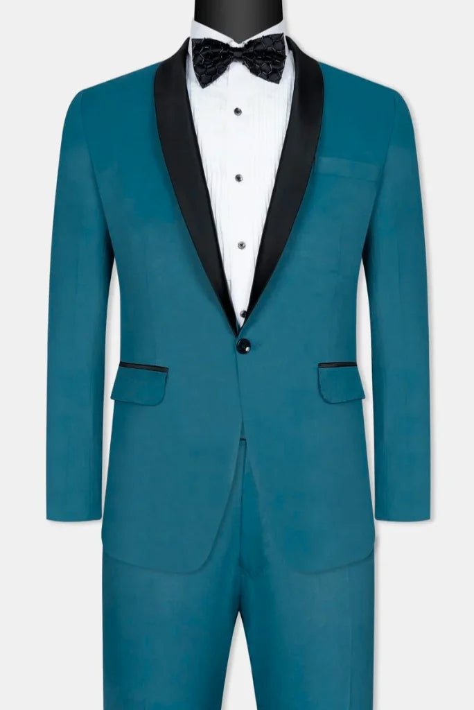 Teal blue suit for men-front