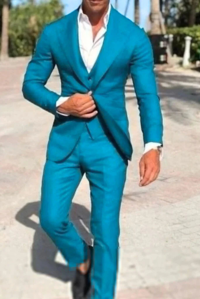 Men teal blue three piece-front