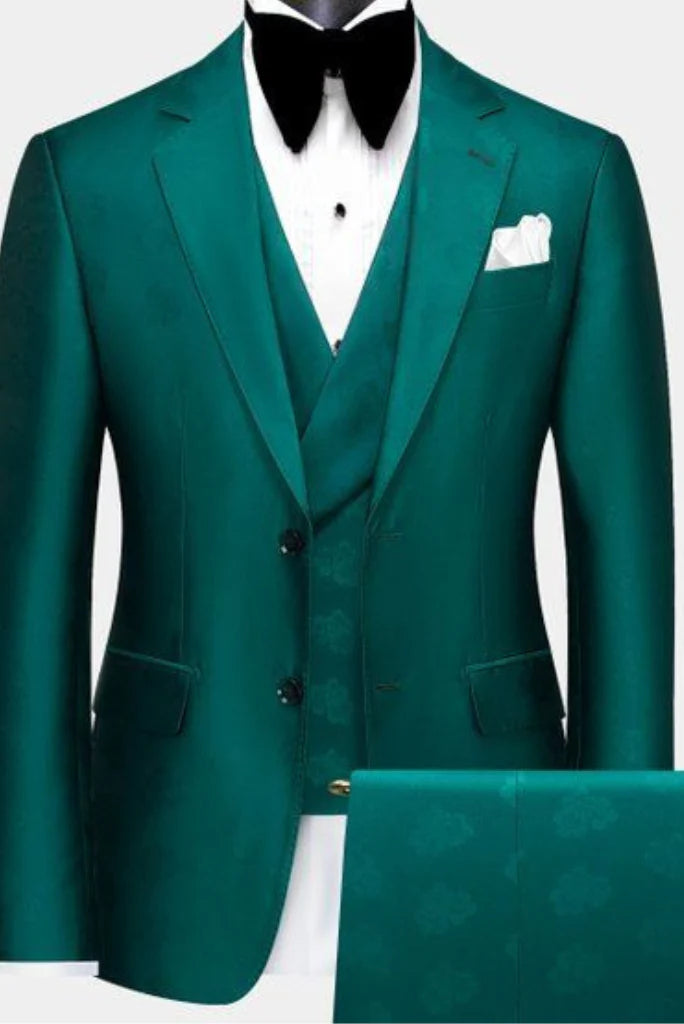 Men teal green three piece formal-front