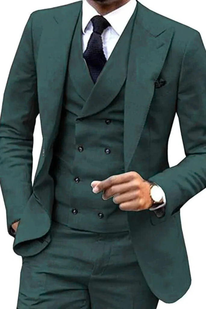 Men teal green three piece suit-front