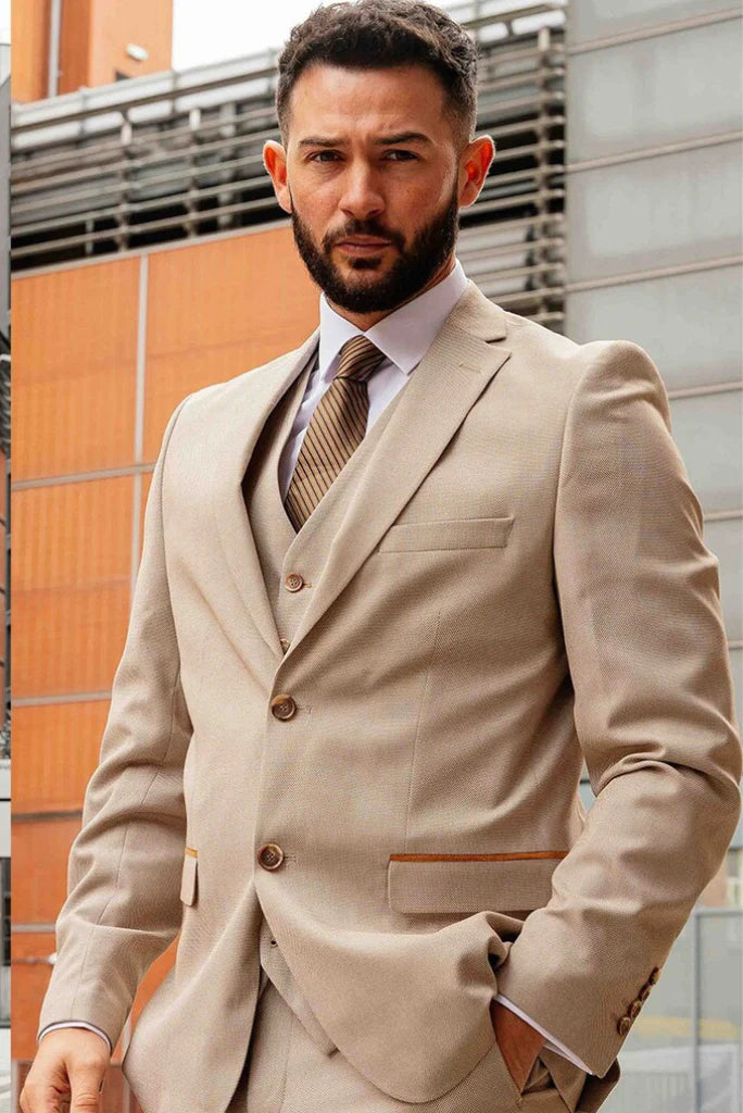 Beige three piece suit