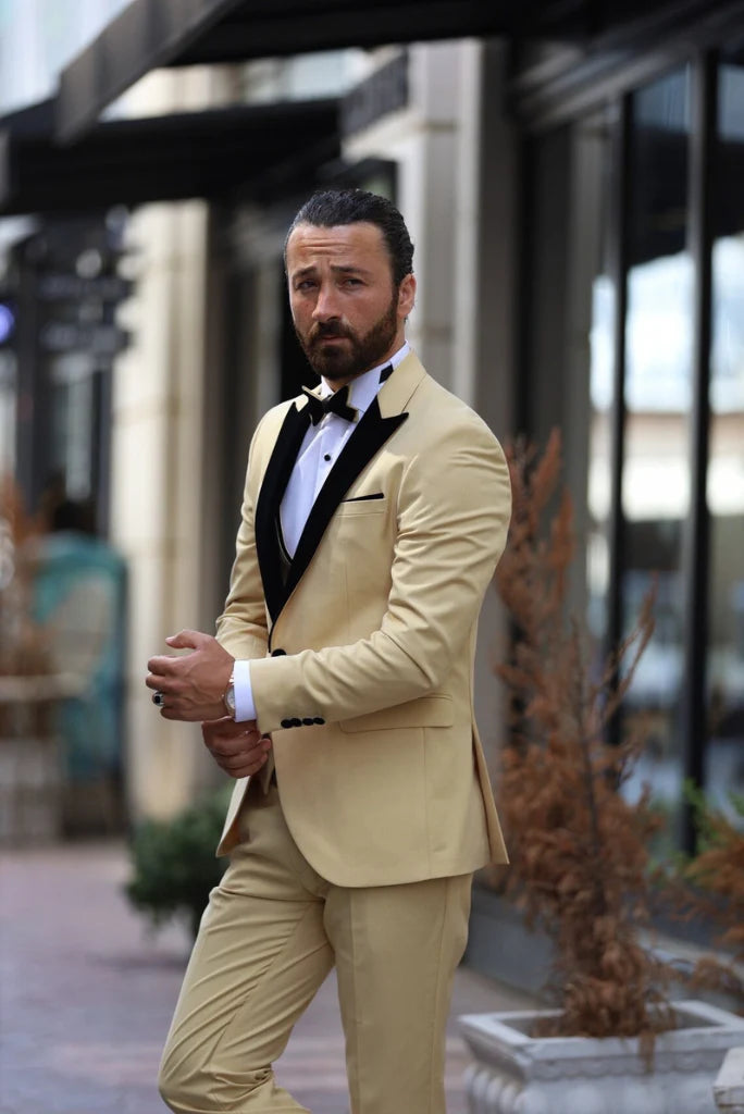 Cream three piece suit for men-side
