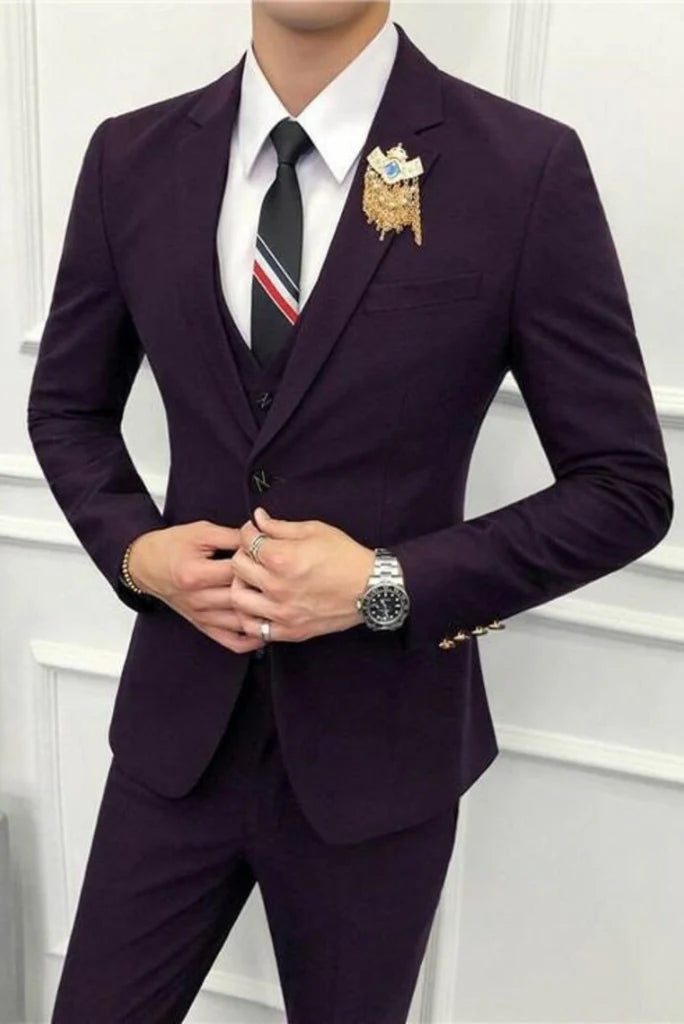 
Men purple three piece formal-front
