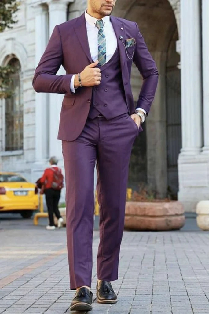 Men purple three piece formal-front