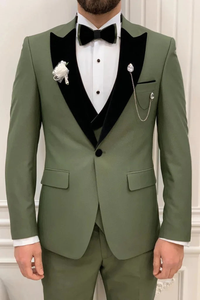 Green three piece suit for men