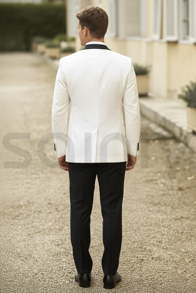 Men white and black contrast suit for events-back
