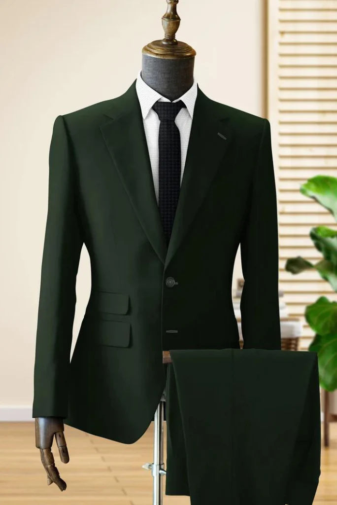 Men two piece green three pocket suit-front