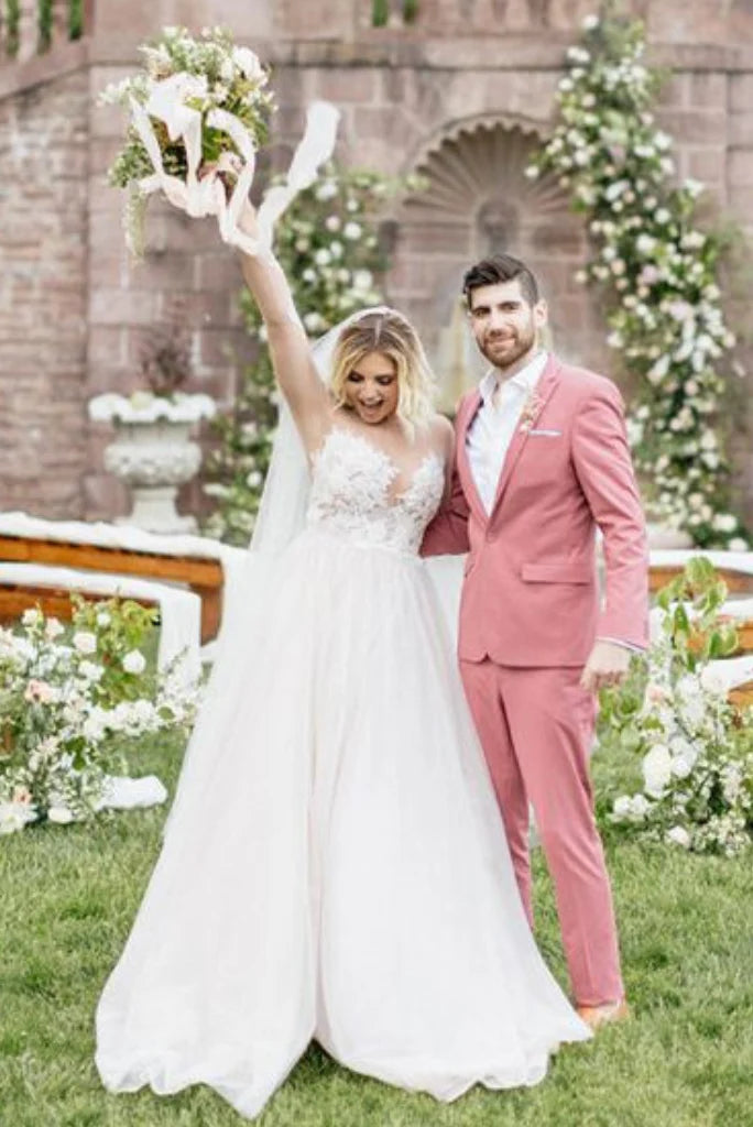 Men wedding wear peach suit -front