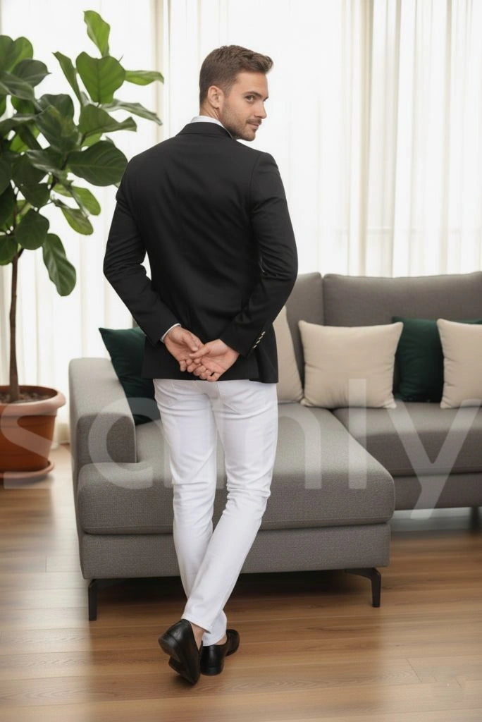 Men black double breasted formal suit for wedding and parties-Back