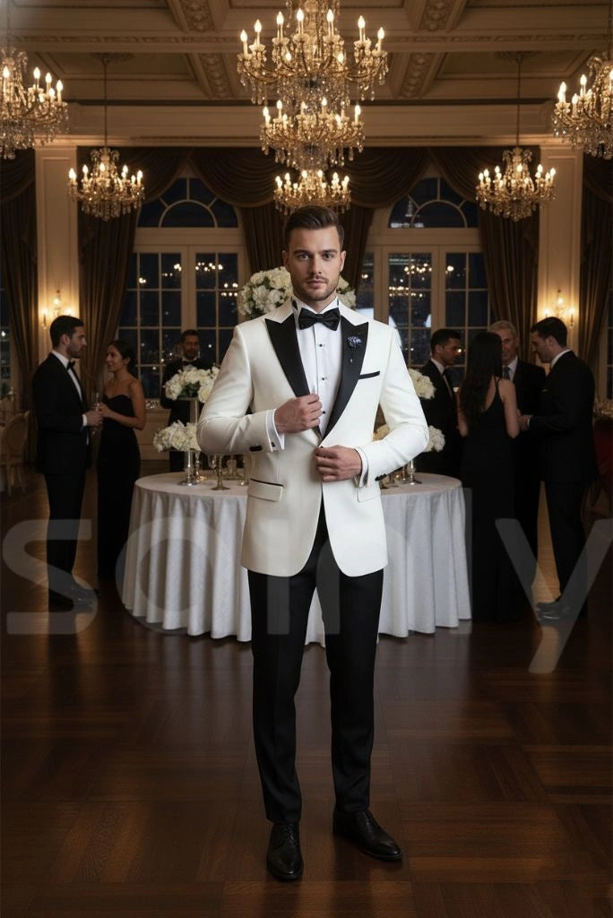 Men white and black suit-front