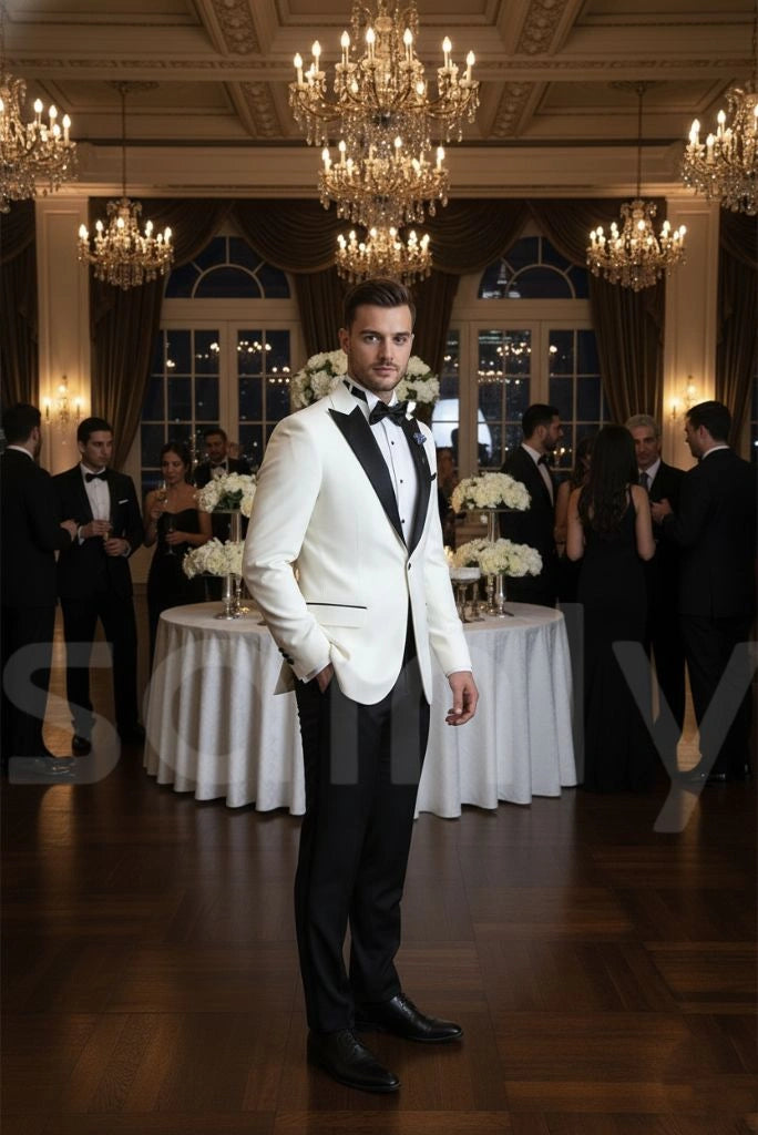 white and black party wear suit