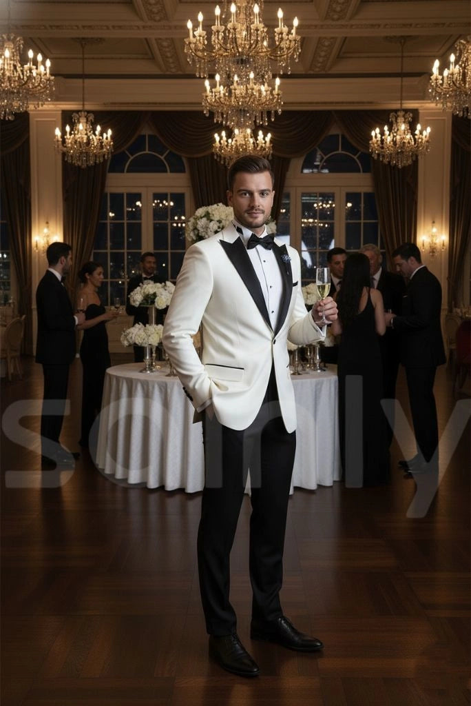White and black wedding wear suit-side