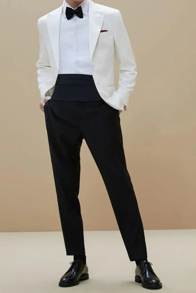 Men white and black tuxedo suit-front