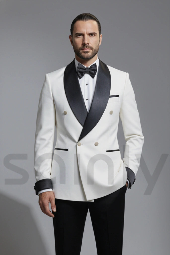 Men black and white tuxedo suit-front