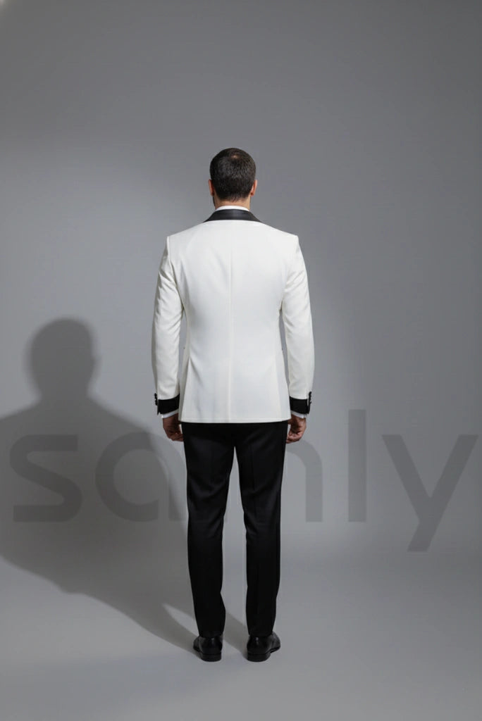 Men black and white tuxedo suit for wedding and events-back