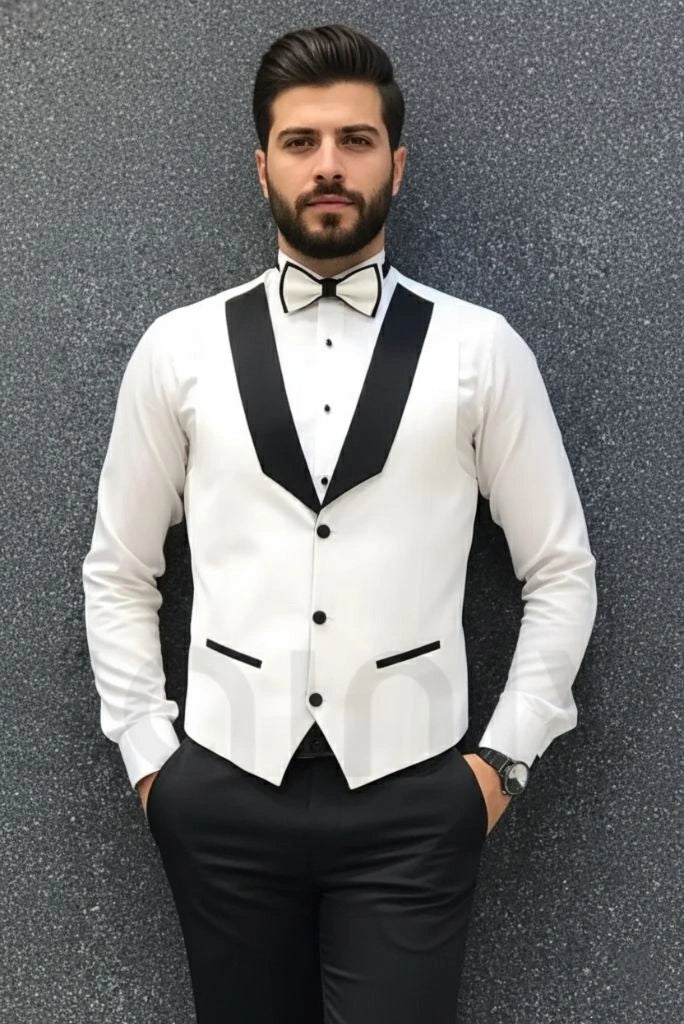 Men white and black waistcoat-front