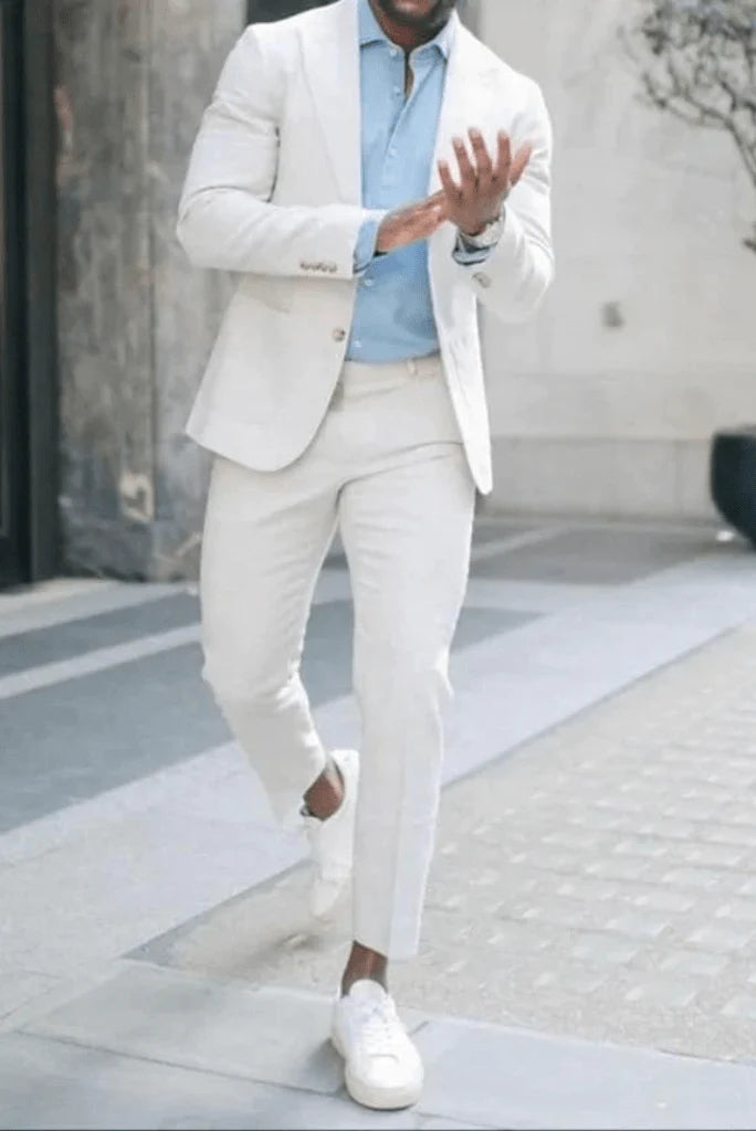 Men white casual suit-front