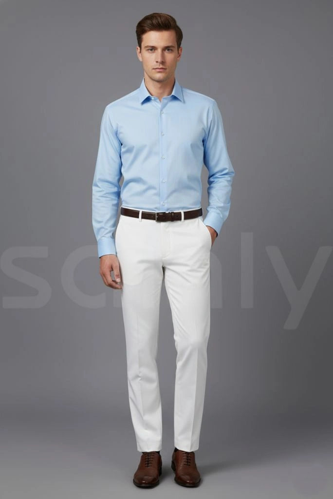Men white trouser for formal and casual wear-full front