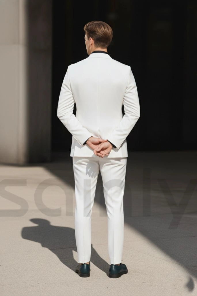 Tailored men white double breasted two piece suit-back