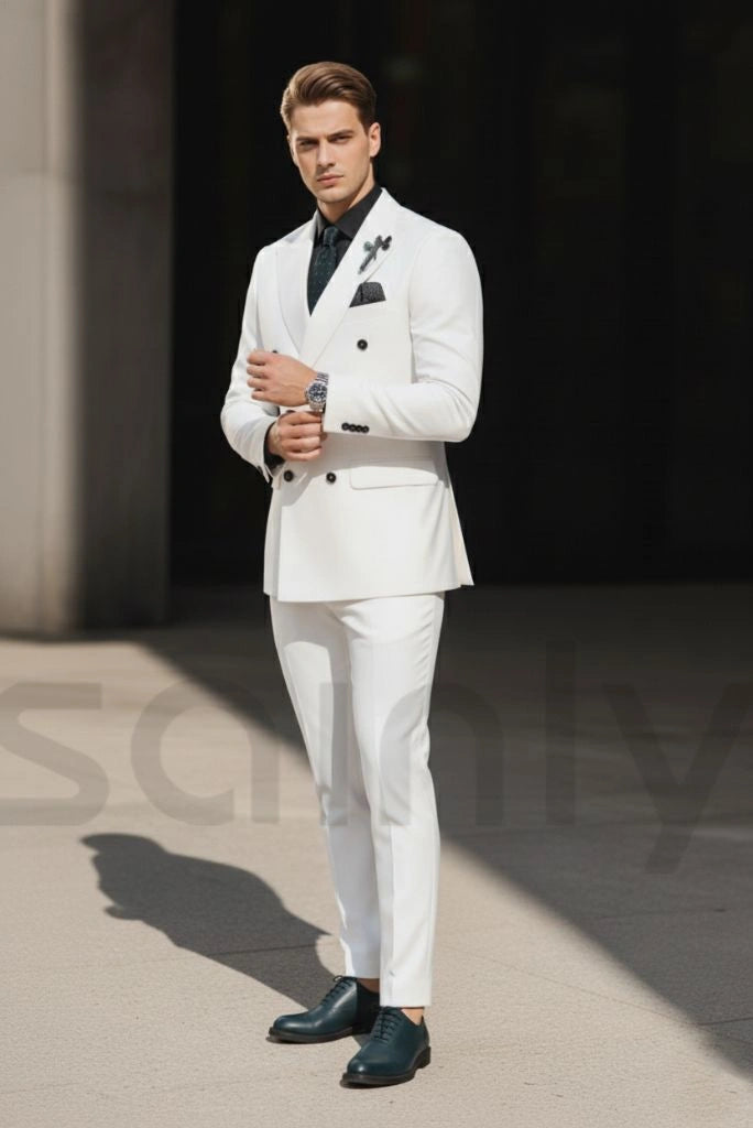 Men white double breasted suit for wedding and party wear-side