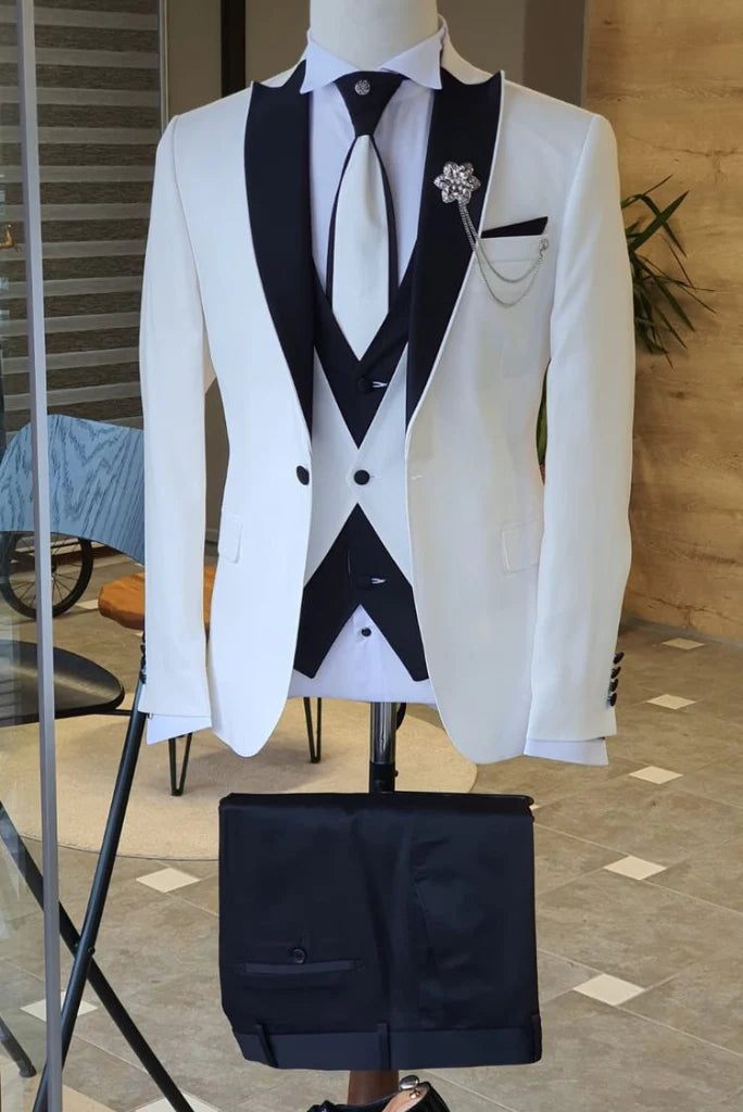 Men white three piece formal-front