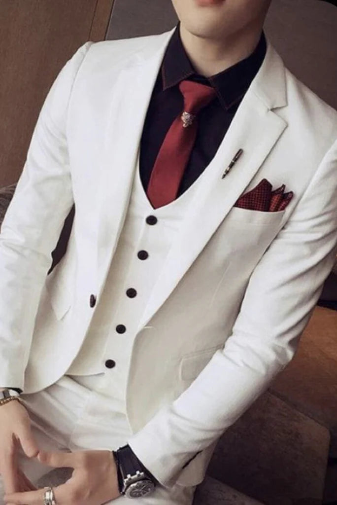 Men white three piece wedding wear-front