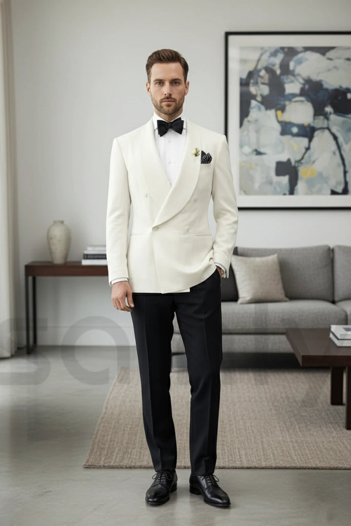 Elegant men white tuxedo with black -front