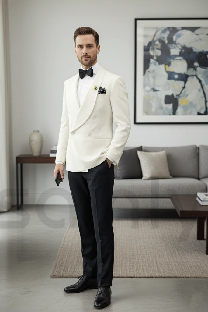 Men white and black formal tuxedo suit for wedding events-side