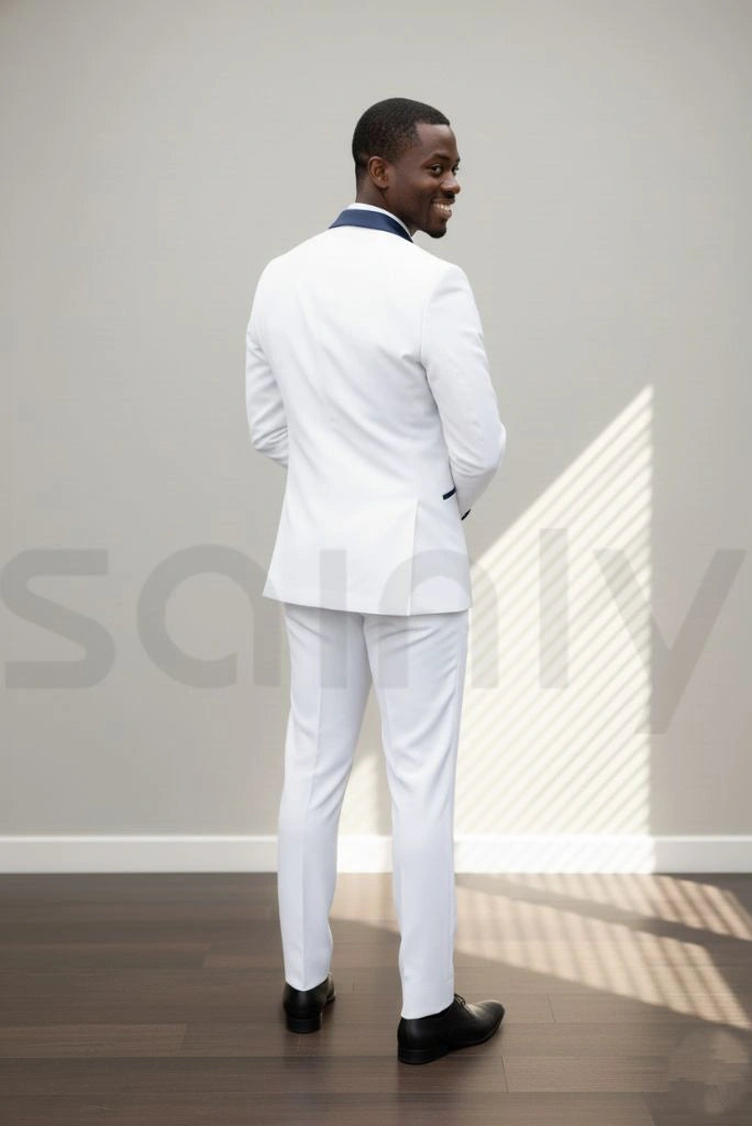 Men white tuxedo outfit for party and evening events-back
