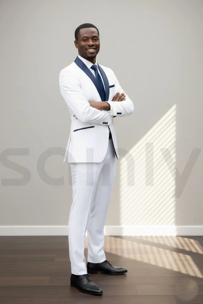 Stylish men white tuxedo blazer and trousers set