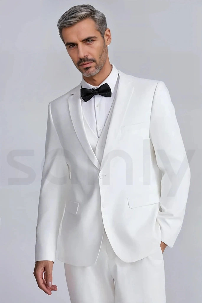 Men’s white suit three piece for cocktail party-side
