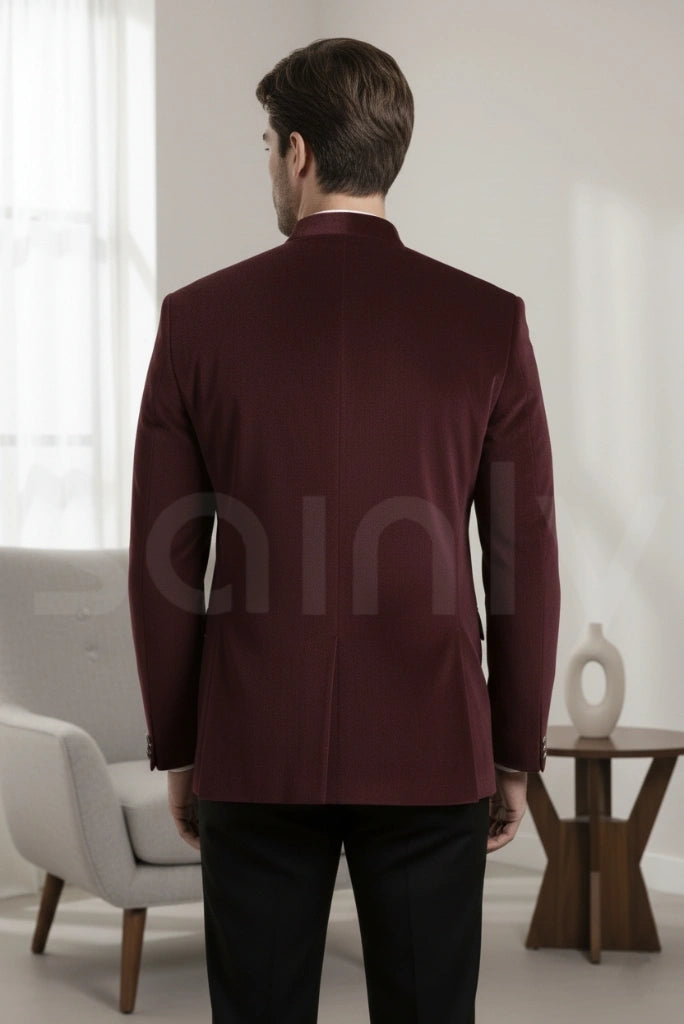 Classic men wine velvet Jodhpuri suit for special occasions-back