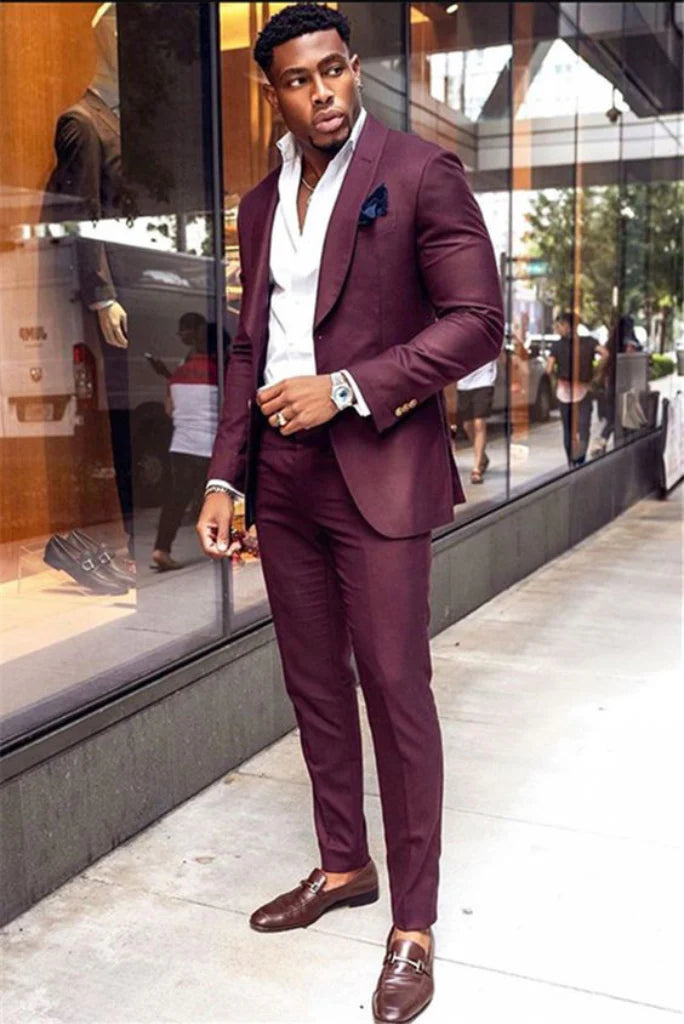 Men wine two piece suit-front