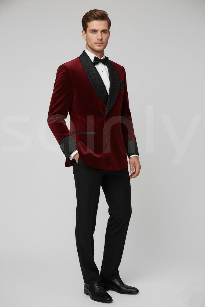 Wine velvet blazer for men-side